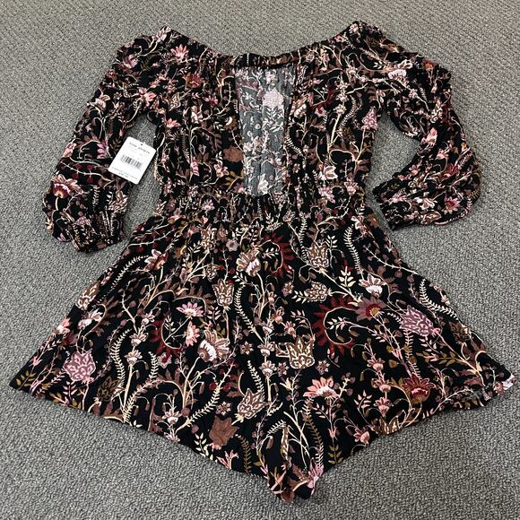 Free People Romper Jumpsuit Womens Medium M Floral Boho Paisley Hippie Y2K - Picture 4 of 8
